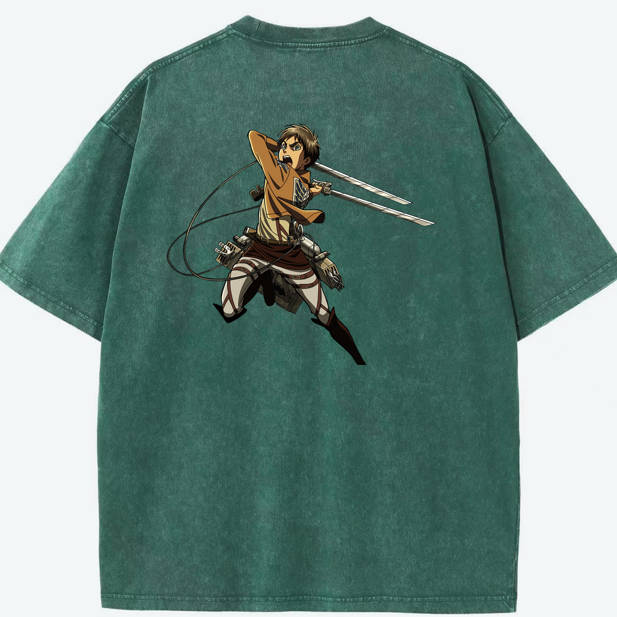 （画像用） 進撃の巨人 エレン･イェーガー Attack on Titan Eren Jäger 綿100% ヴィンテージ風 半袖Tシャツ（背面プリント）